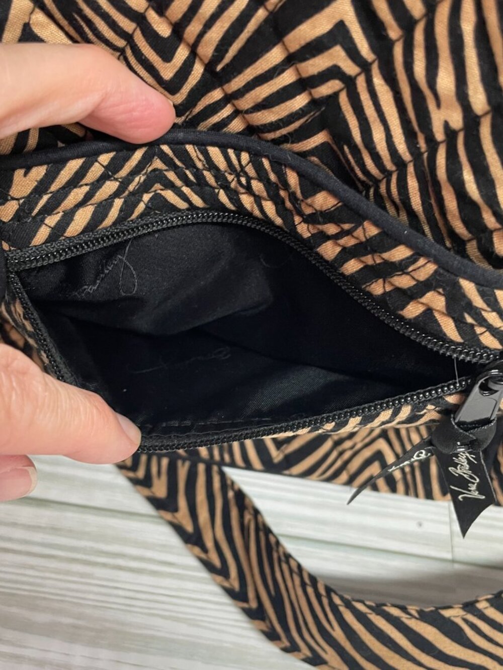 Vera Bradley Brown Black Zebra Pattern Cotton Crossbody Purse Bag - Picture 5 of 10
